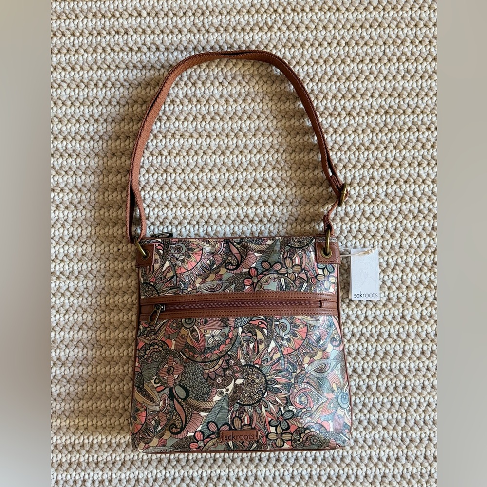 Sakroots Sienna Spirit Desert Floral Earth Tones Coated Canvas Crossbody Bag NWT